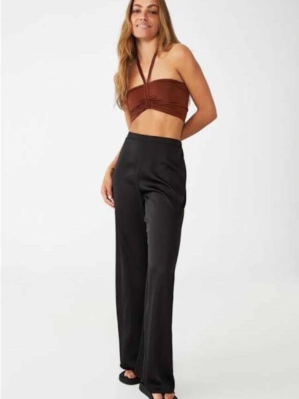 Cotton On NWT Santorini Satin Pants | High -Rise Wide-Leg Women’s Pants in Black
